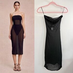 Khy Strapless Black Sheer Midi Dress